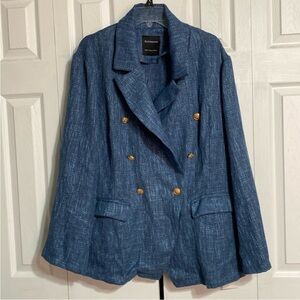 NWT BloomChic Plus 22W Navy Blue Gold Buttons Preppy Tweed Linen Fabric